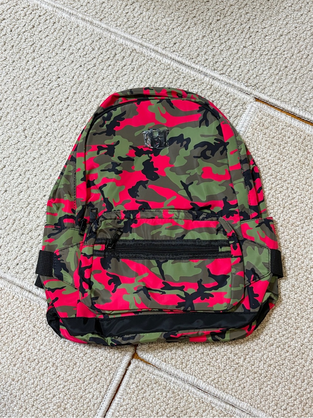 Badgley Mischka Pink & Green Camo Vegan Leather Backpack School Travel Commute